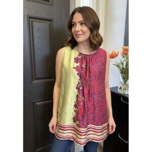 Cabi Carol Anderson 100% Silk Top Fuschia Lime XL